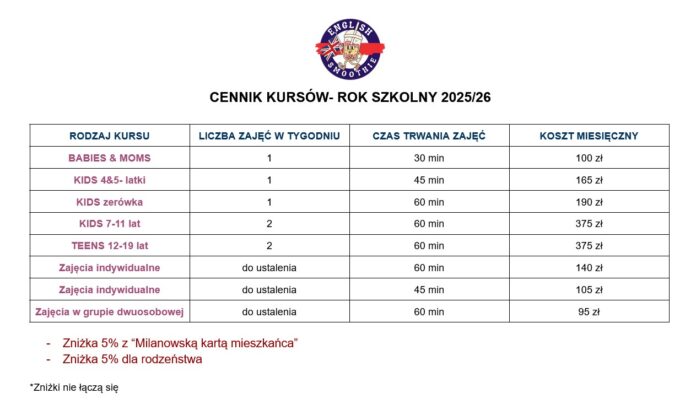 Cennik English Smoothie